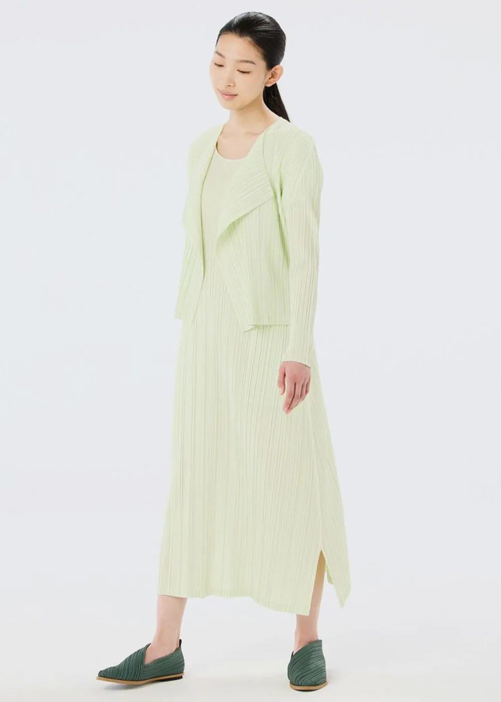 Aplle Green Mellow Pleated Cardigan