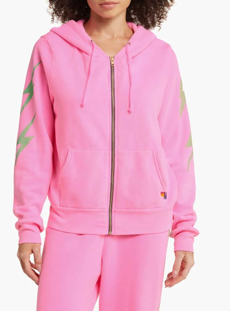 Aviator Nation Women's Bolt Ninja Zip Hoodie - Neon Pink Mint