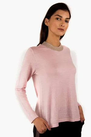 Baby Pink Solid Silk Wool Cashmere Sweater