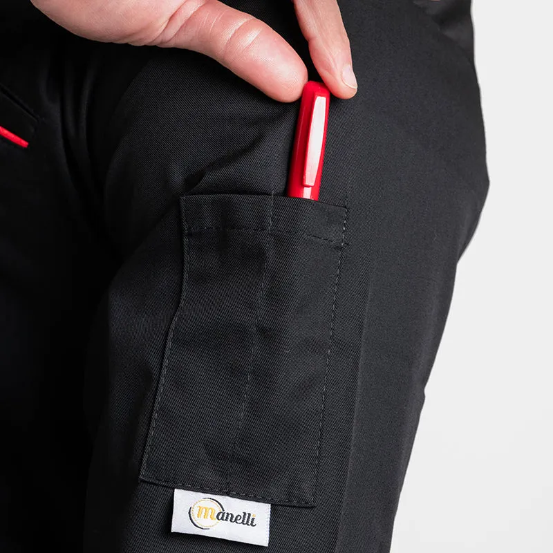 Black Long Sleeve Chef Coat with Long Red Piping - MANELLI