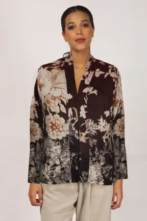 Brown Floral Cashmere Silk Sweater