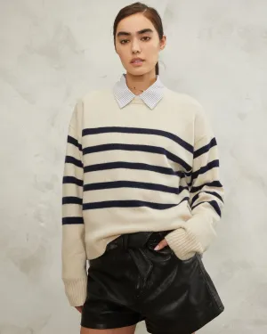 Cashmere Crewneck Sweater - Navy Stripe