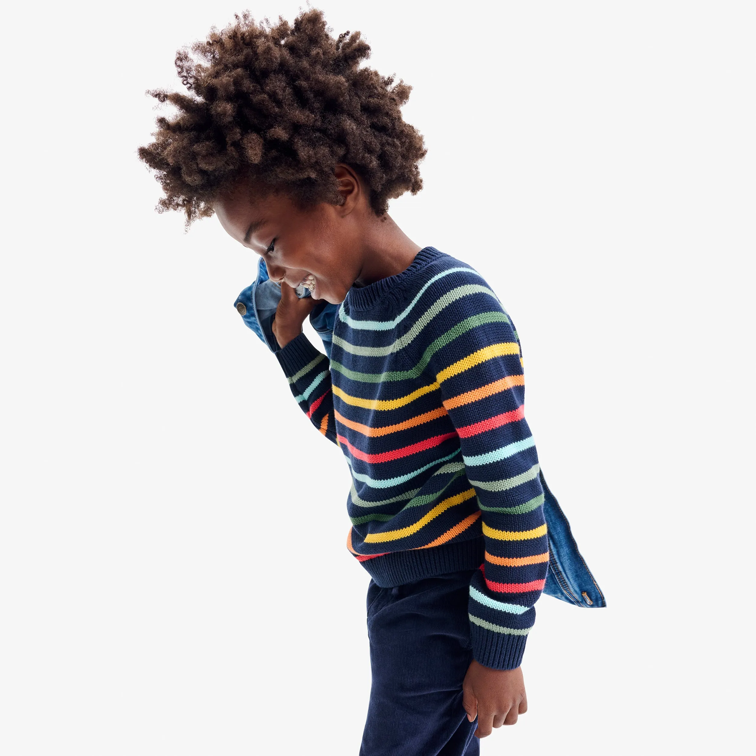 Crewneck sweater in rainbow stripe