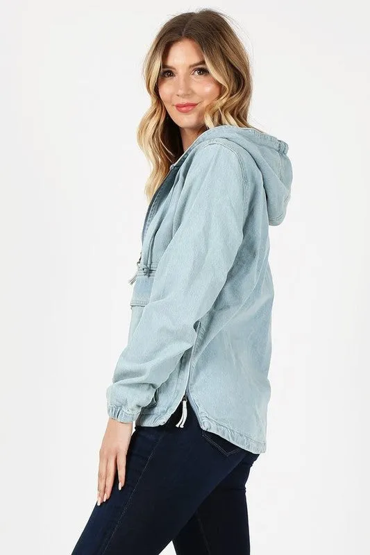 DENIM HOODIE HALF ZIPPER CLOSER