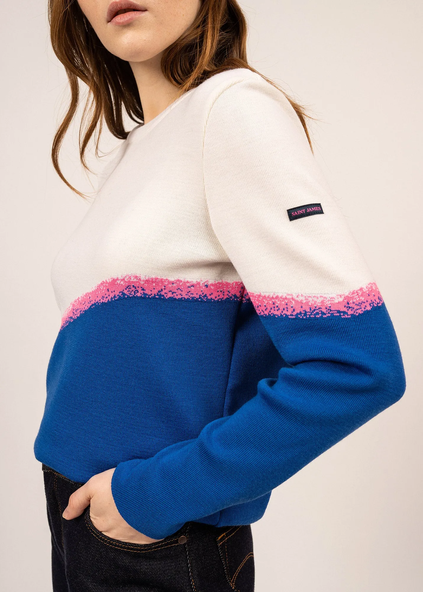 ESPELETTE - Mulitcolor Wool Sweater for Women (ROYAL BLUE / NEON PINK / WHITE)