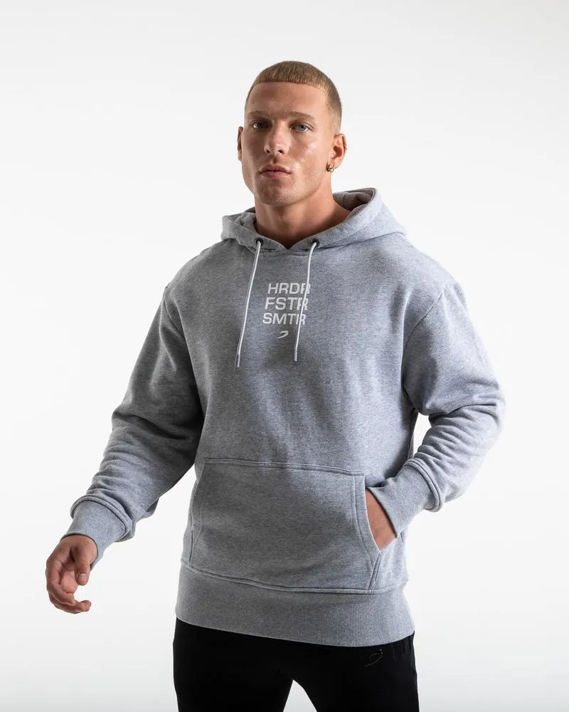 HRDR FSTR SMTR UNISEX HOODIE - GREY