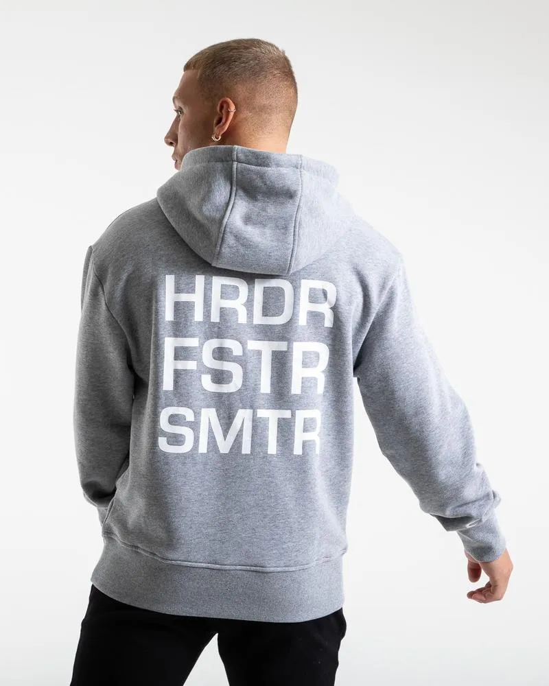 HRDR FSTR SMTR UNISEX HOODIE - GREY