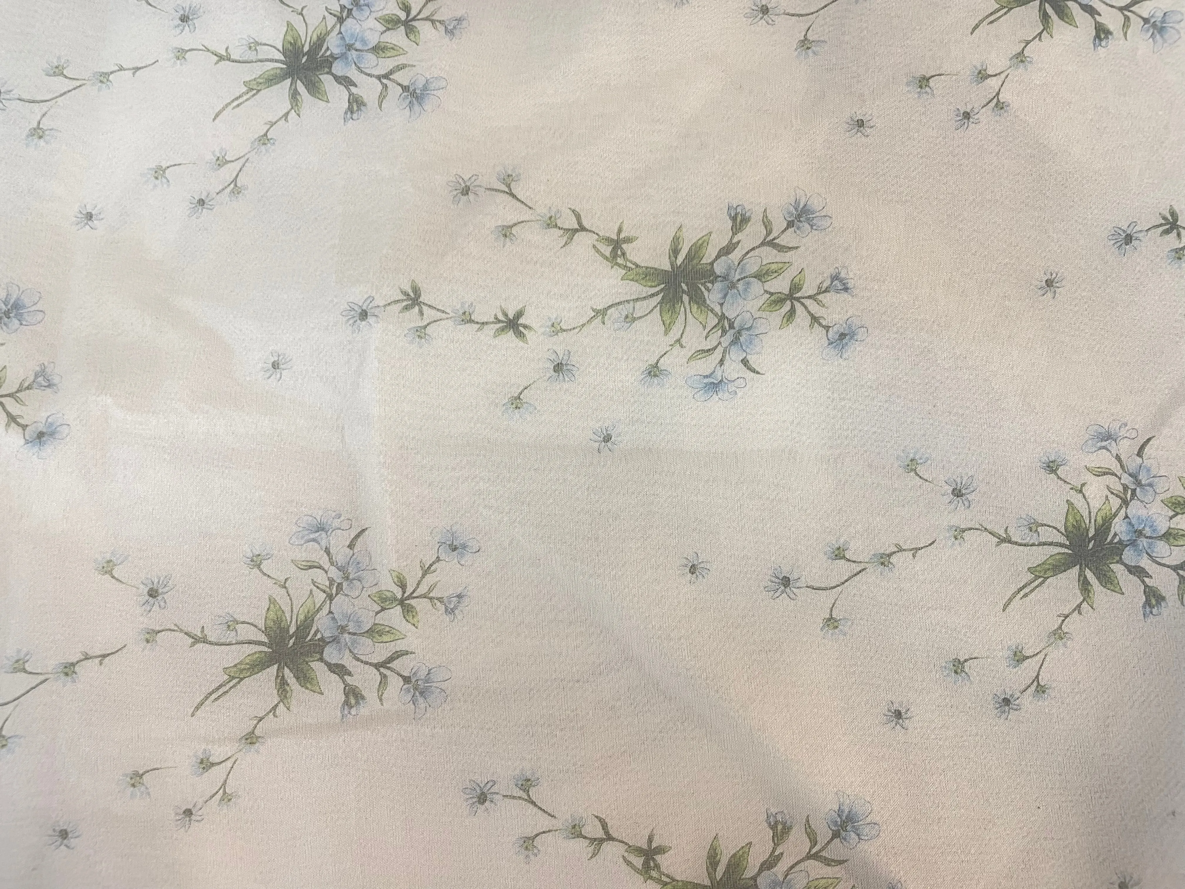 Printed Floral Silk Organza - Ivory, Green & Blue