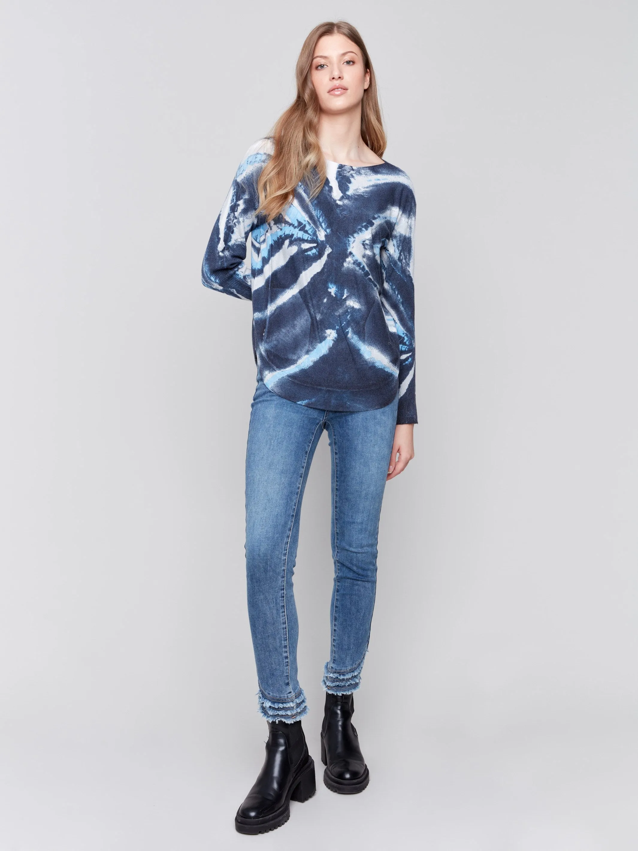 Printed Plush Knit Sweater - Storm