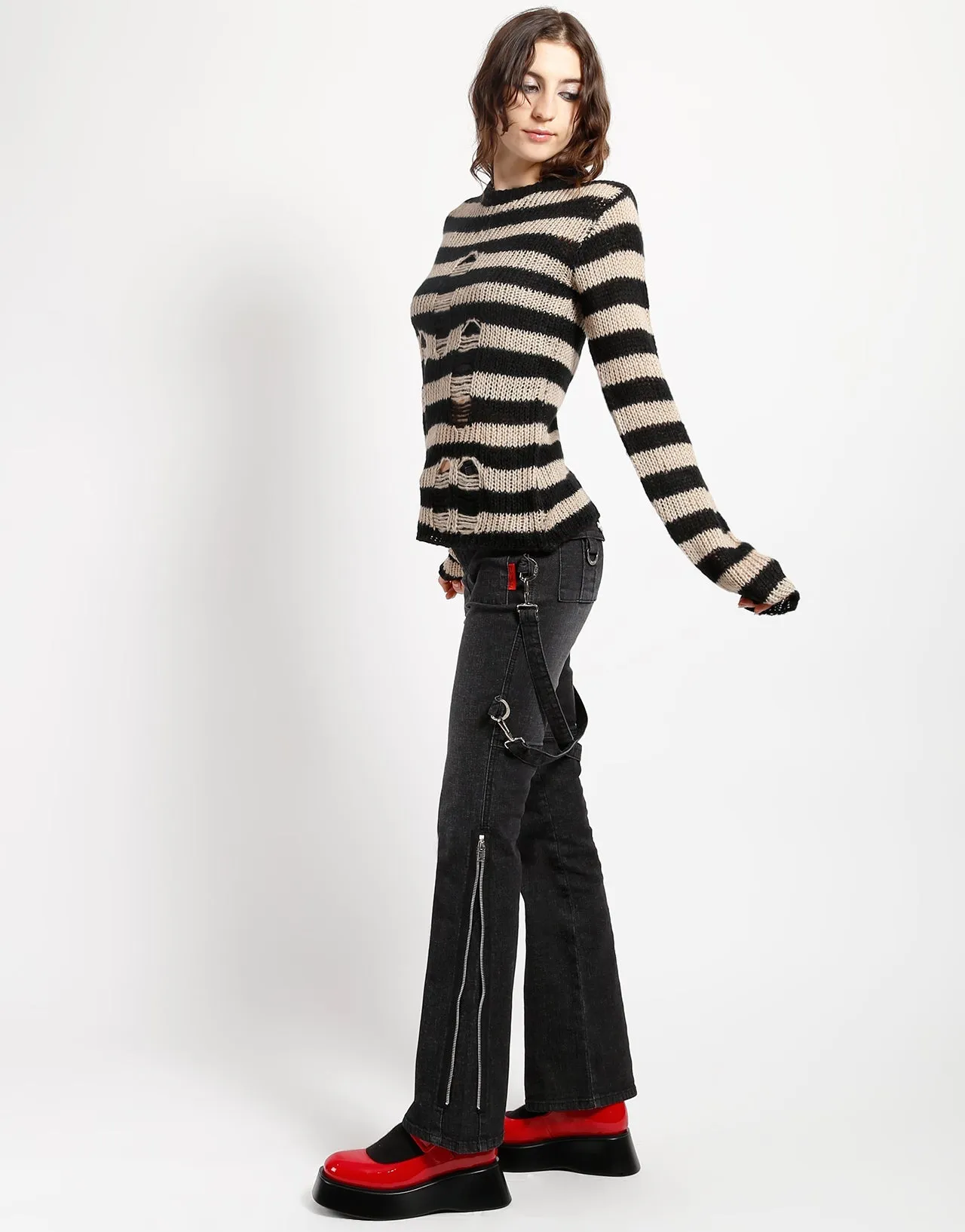 RAG STRIPE SWEATER IVORY