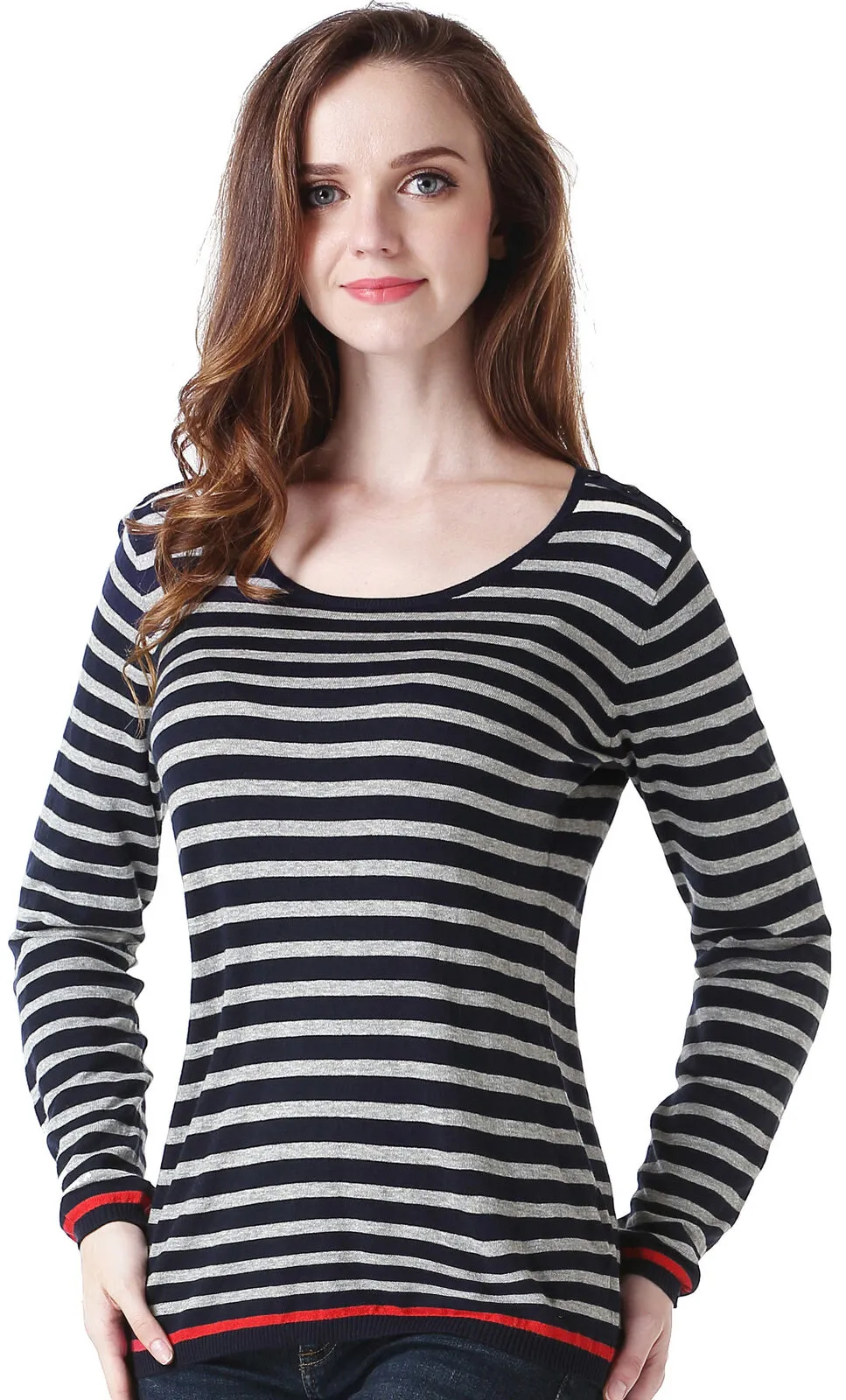 RH Women's Long Sleeve Striped Sweater Pullover Lightweight Top Outwear RH2052