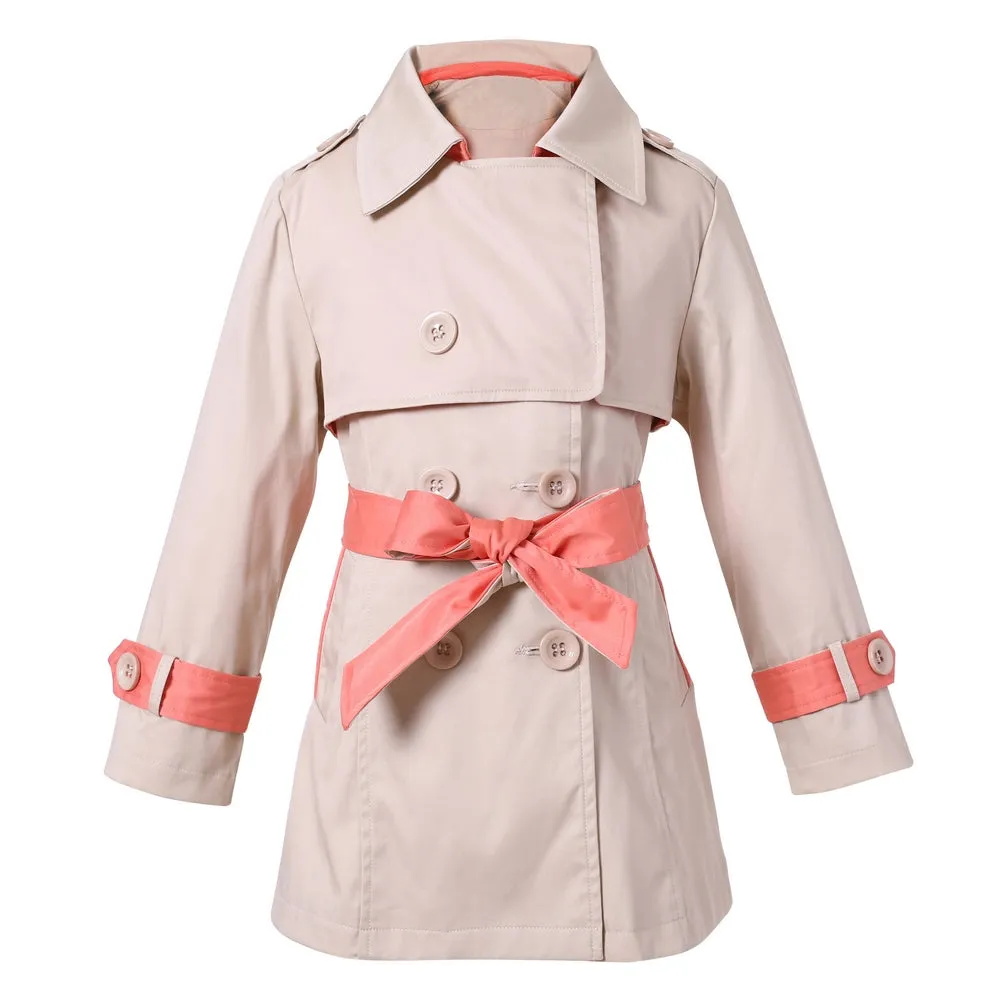 Richie House Kids Girls Classy 100% Cotton Long Trench Coat Ribbon Jacket Bow Dress RH2105