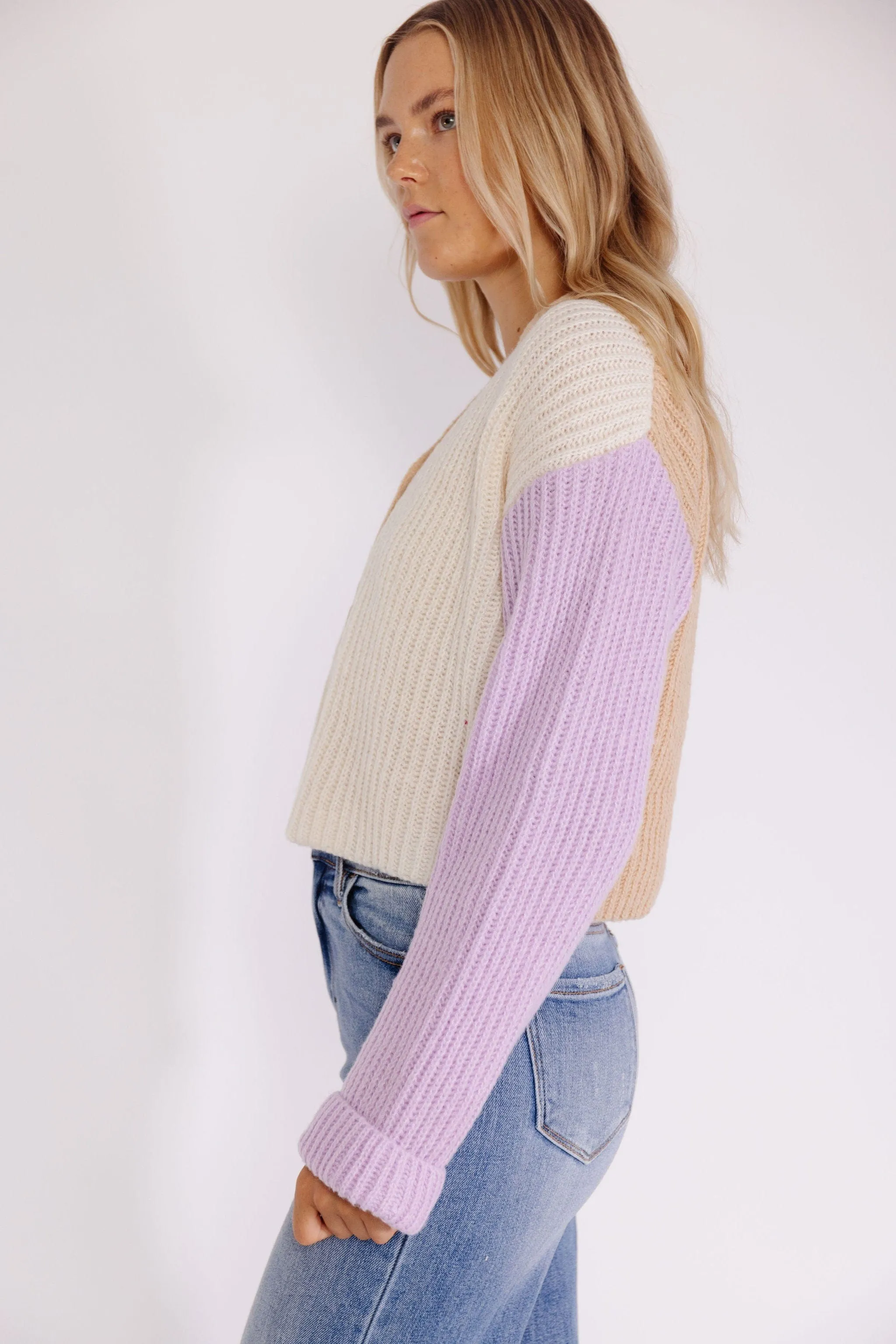 Sherbert Color block Cardigan in Beige