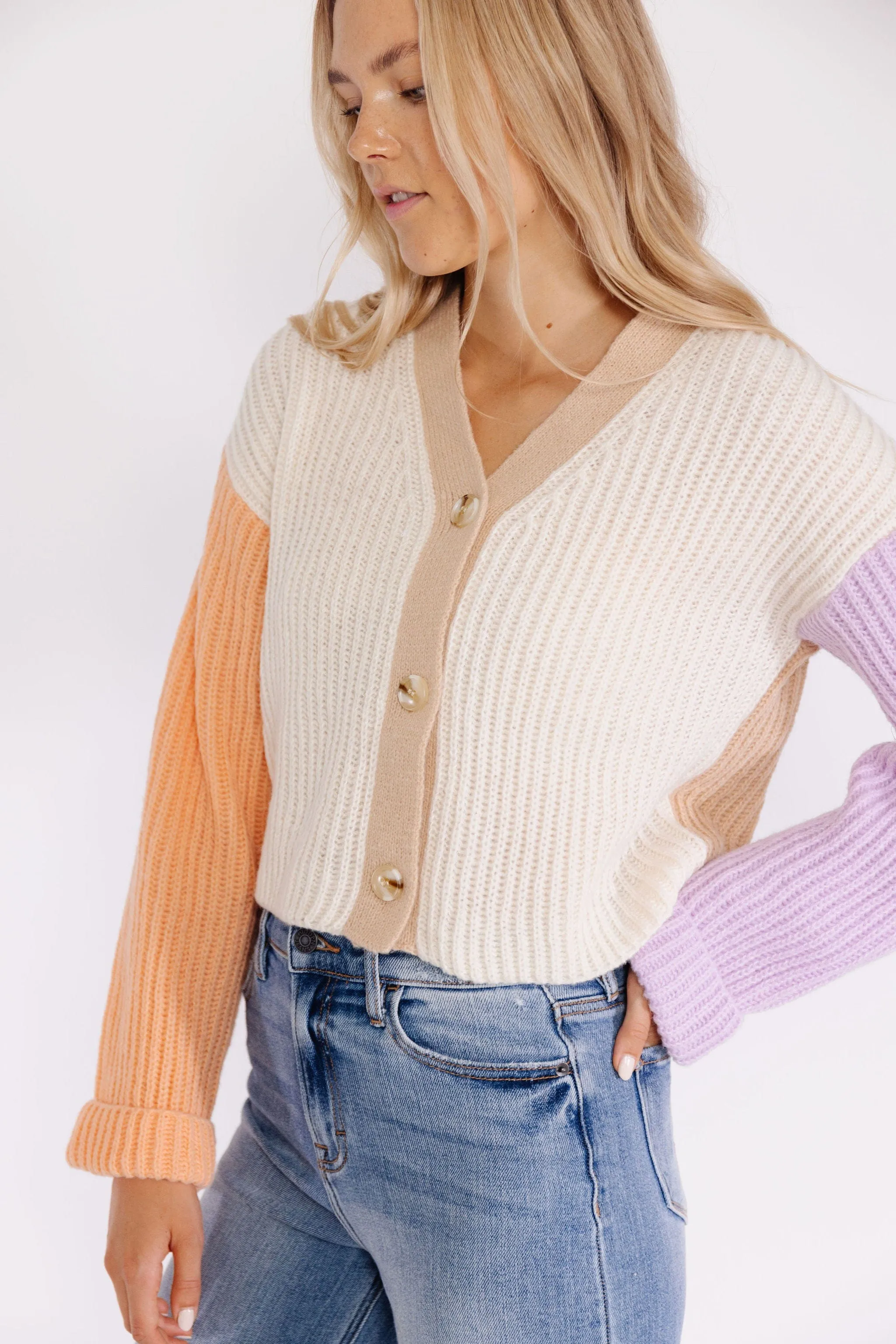 Sherbert Color block Cardigan in Beige