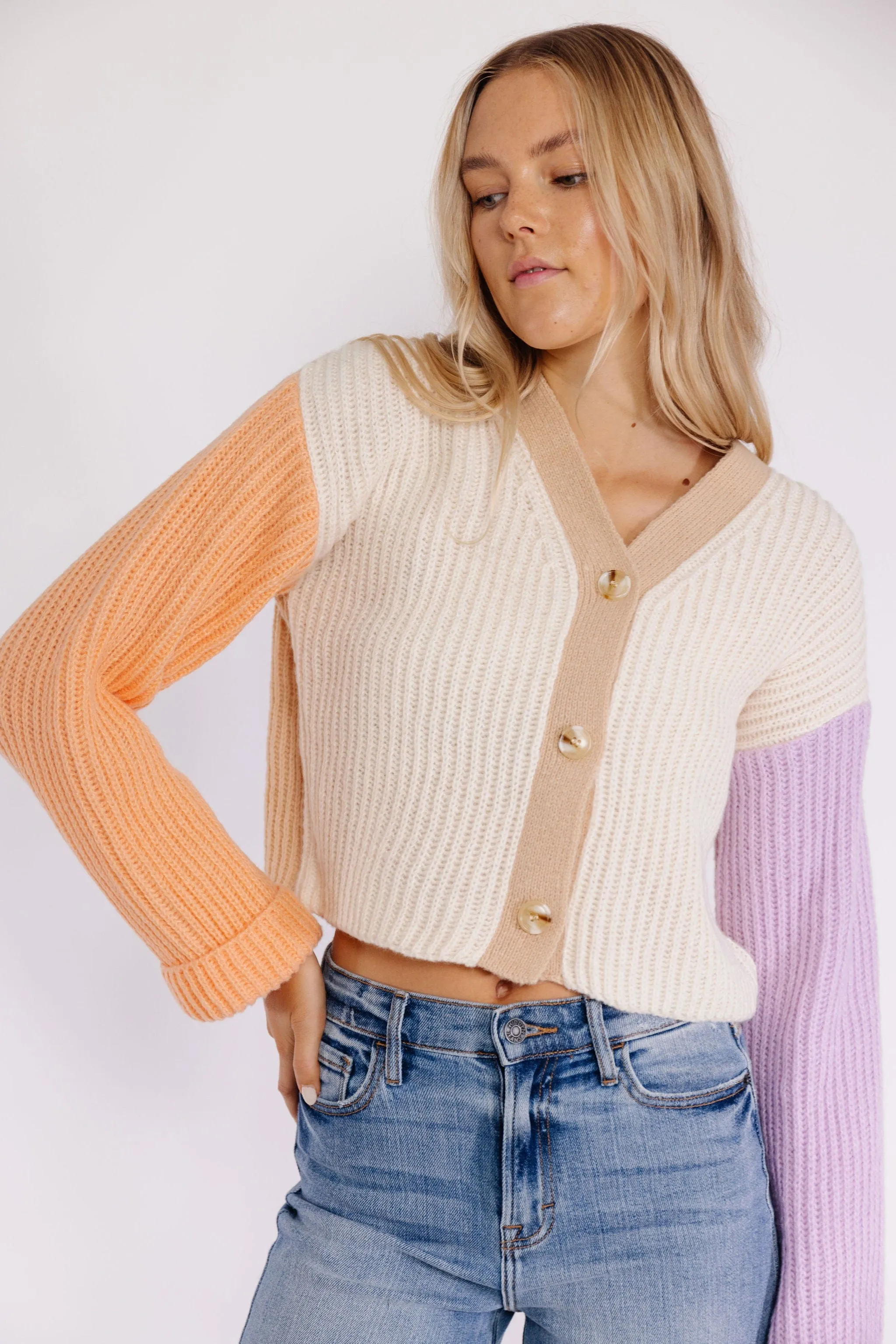 Sherbert Color block Cardigan in Beige