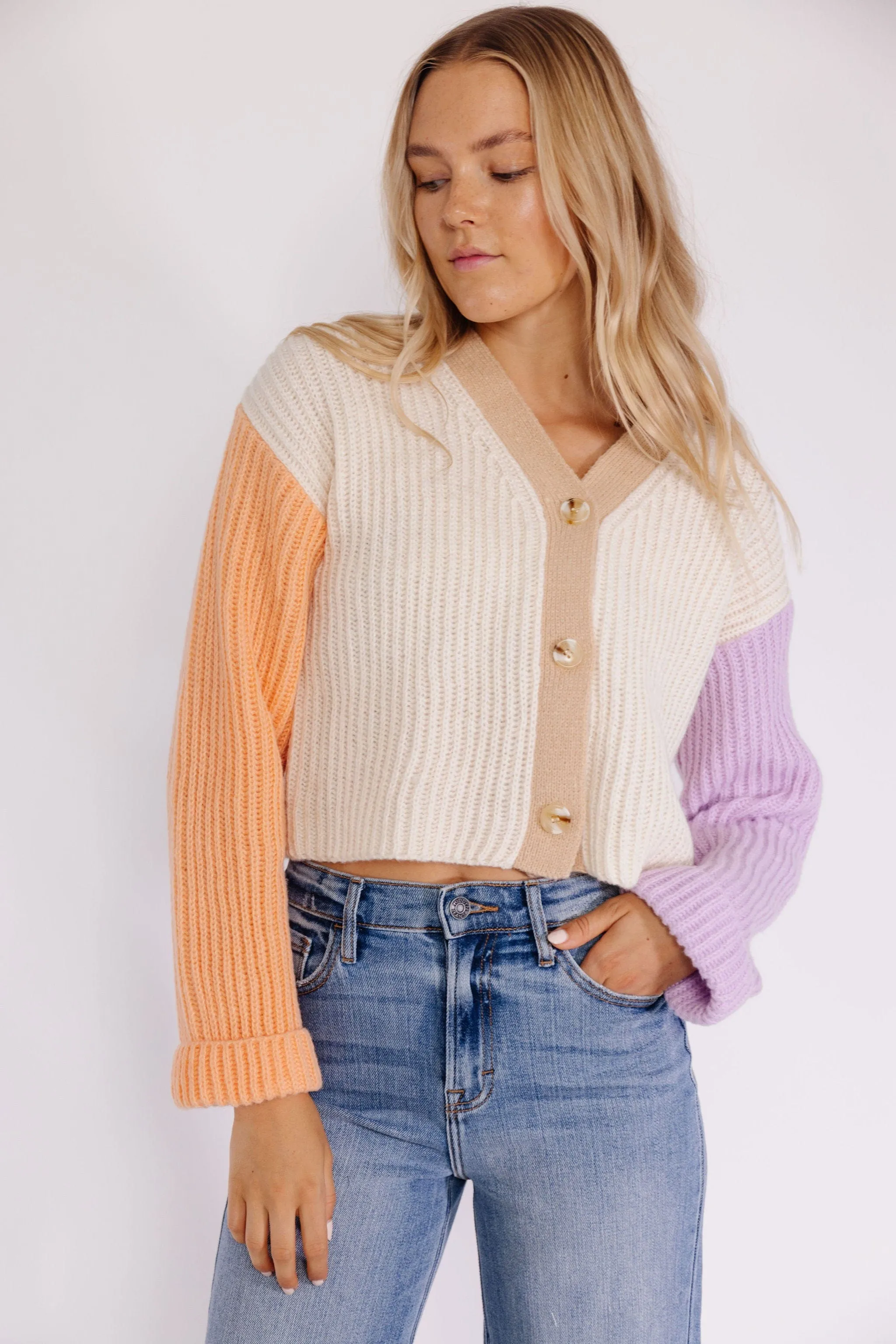 Sherbert Color block Cardigan in Beige