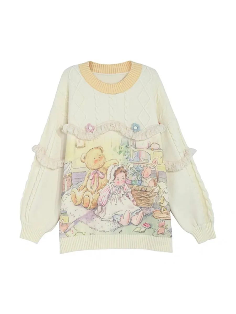 Soft and Cute Family of Bears Pullover Knitted Sweater