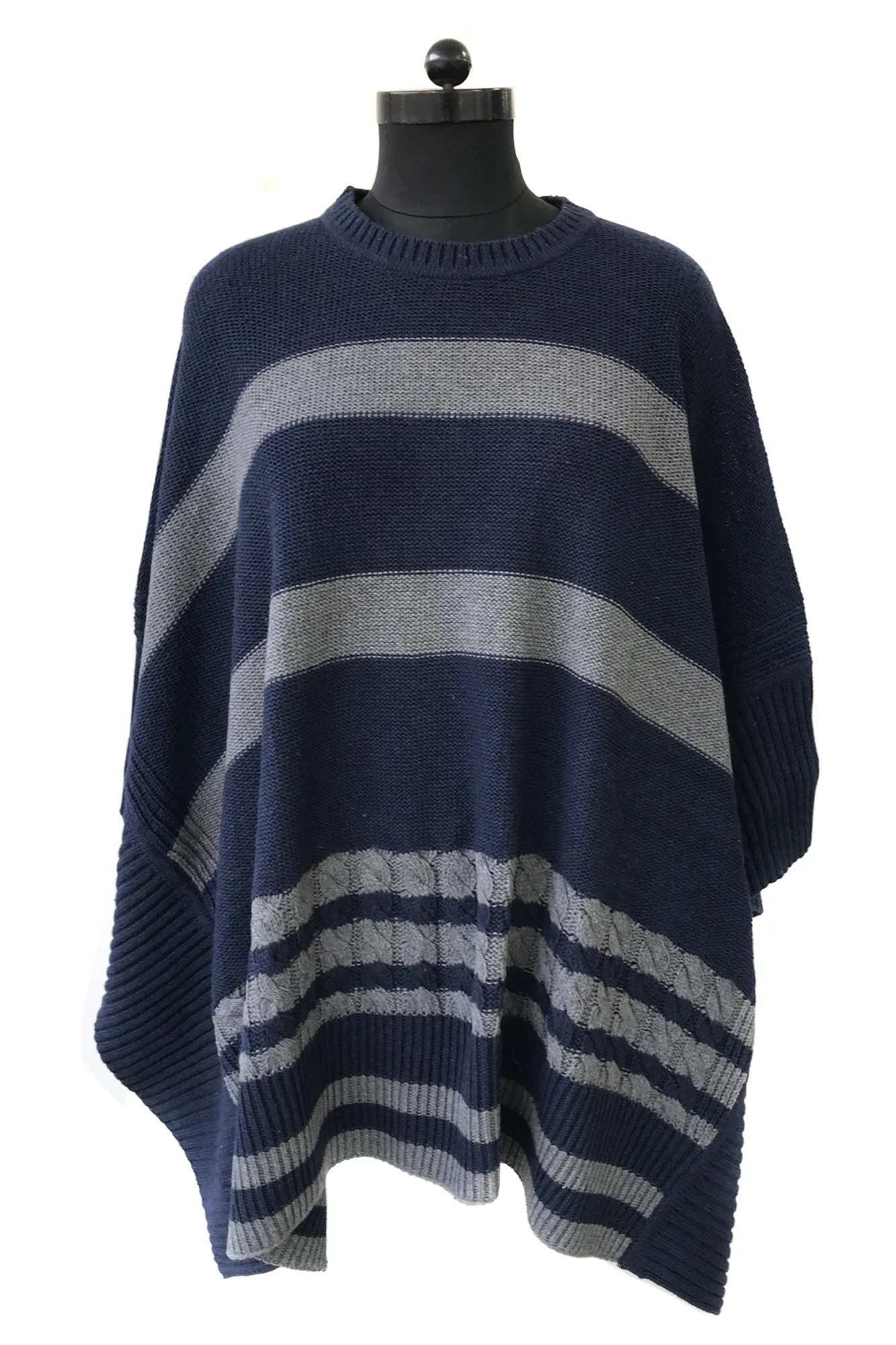 Striped Cable Knit Navy & Grey Kimono