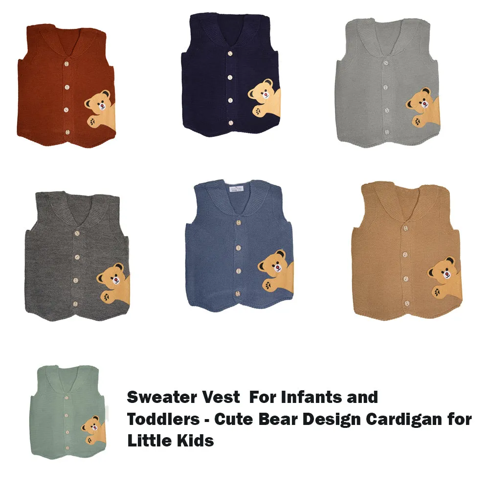 Sweater Vest For Infants and Toddlers - Cute Bear Design Cardigan for Little Kids