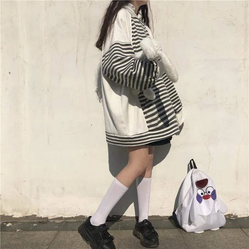 Women's Black And White Stripes Hoodies